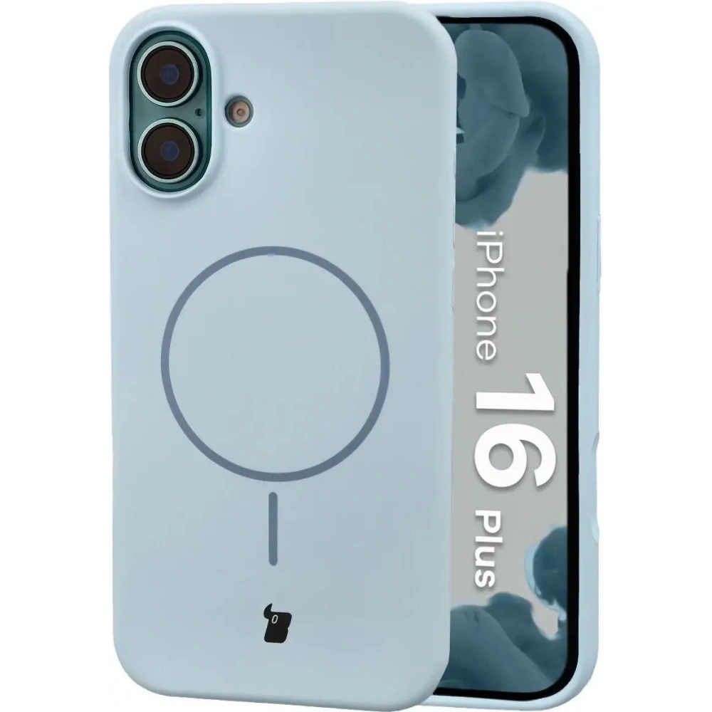 Silikonowe etui z pierścieniem magnetycznym Bizon Soft Case Magnetic do Apple iPhone 16 Plus błękitne