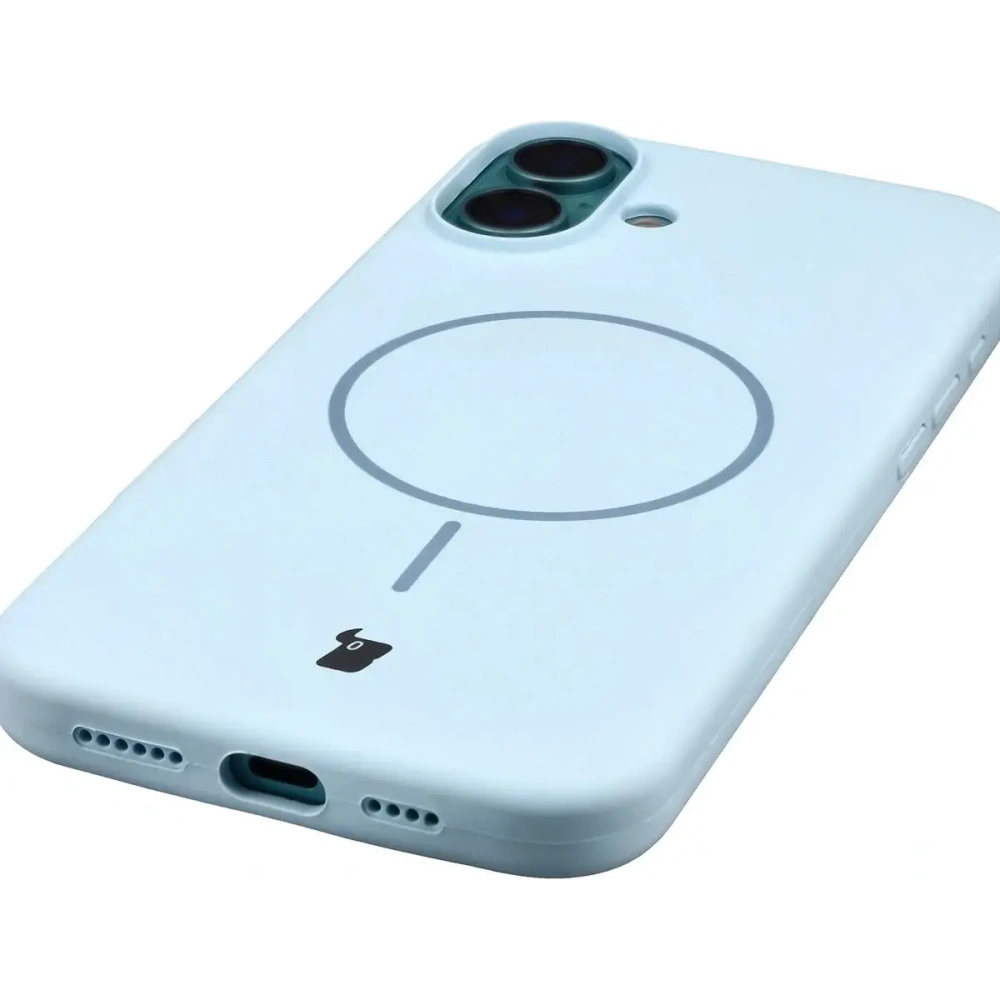 Silikonowe etui z pierścieniem magnetycznym Bizon Soft Case Magnetic do Apple iPhone 16 Plus błękitne