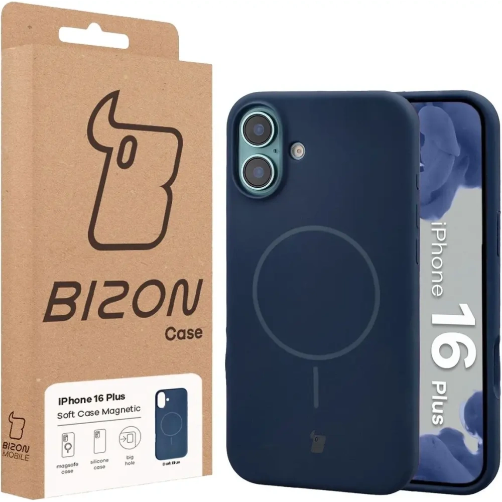 Silikonowe etui z pierścieniem magnetycznym Bizon Soft Case Magnetic do Apple iPhone 16 Plus granatowe