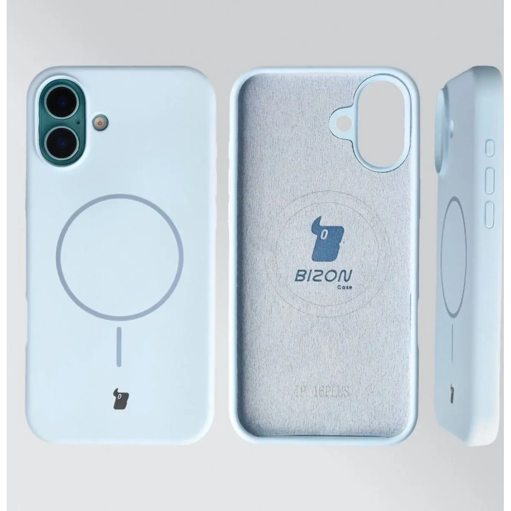 Silikonowe etui z pierścieniem magnetycznym Bizon Soft Case Magnetic do Apple iPhone 16 Plus błękitne