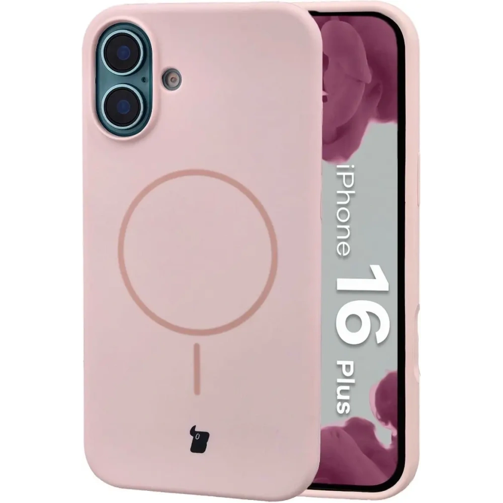 Silikonowe etui z pierścieniem magnetycznym Bizon Soft Case Magnetic do Apple iPhone 16 Plus jasnoróżowe