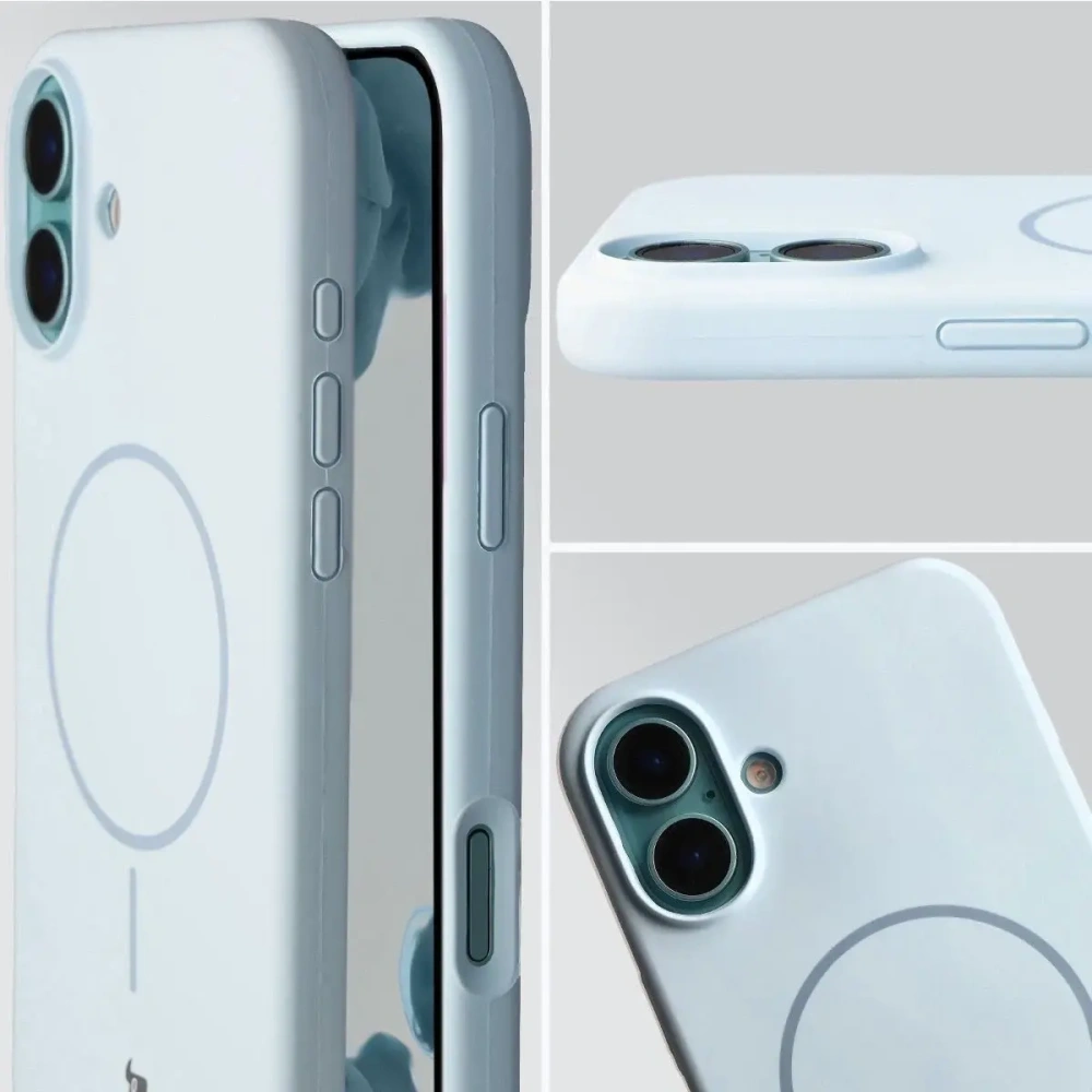 Silikonowe etui z pierścieniem magnetycznym Bizon Soft Case Magnetic do Apple iPhone 16 Plus błękitne