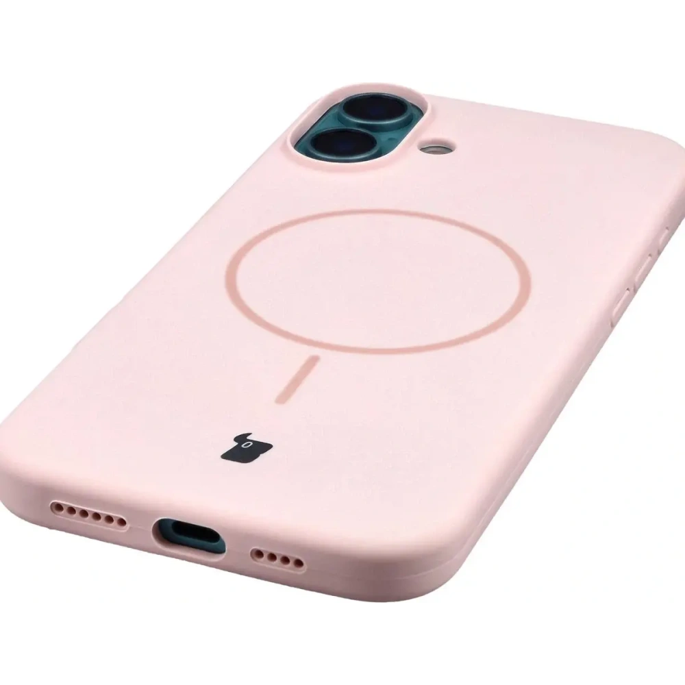Silikonowe etui z pierścieniem magnetycznym Bizon Soft Case Magnetic do Apple iPhone 16 Plus jasnoróżowe
