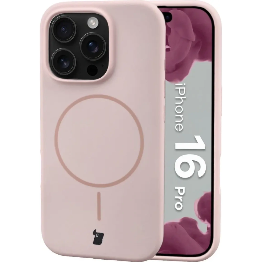 Silikonowe etui z pierścieniem magnetycznym Bizon Soft Case Magnetic do Apple iPhone 16 Pro jasnoróżowe