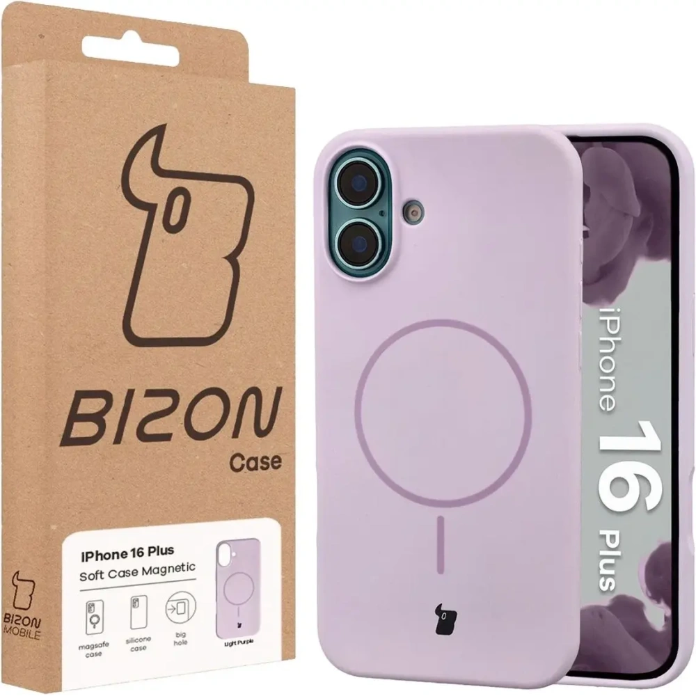 Silikonowe etui z pierścieniem magnetycznym Bizon Soft Case Magnetic do Apple iPhone 16 Plus jasnofioletowe