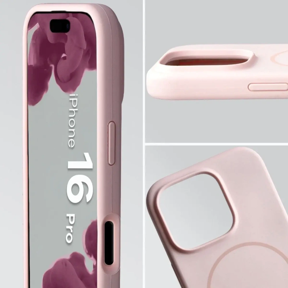 Silikonowe etui z pierścieniem magnetycznym Bizon Soft Case Magnetic do Apple iPhone 16 Pro jasnoróżowe