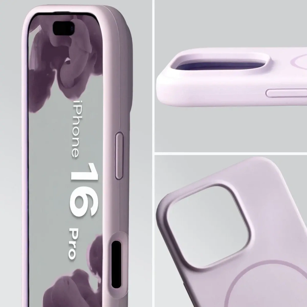 Silikonowe etui z pierścieniem magnetycznym Bizon Soft Case Magnetic do Apple iPhone 16 Pro jasnofioletowe