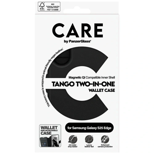 Etui z klapka CARE by PanzerGlass Feature Tango 2w1 Wallet Qi do Samsung Galaxy S25 Edge czarny