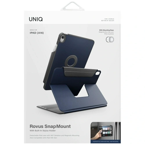 UNIQ Rovus Snapmount Magnetisch 360 Grad Rotierbar Abnehmbar für Apple iPad 10,9" 2022 / 11" 2025 marineblau