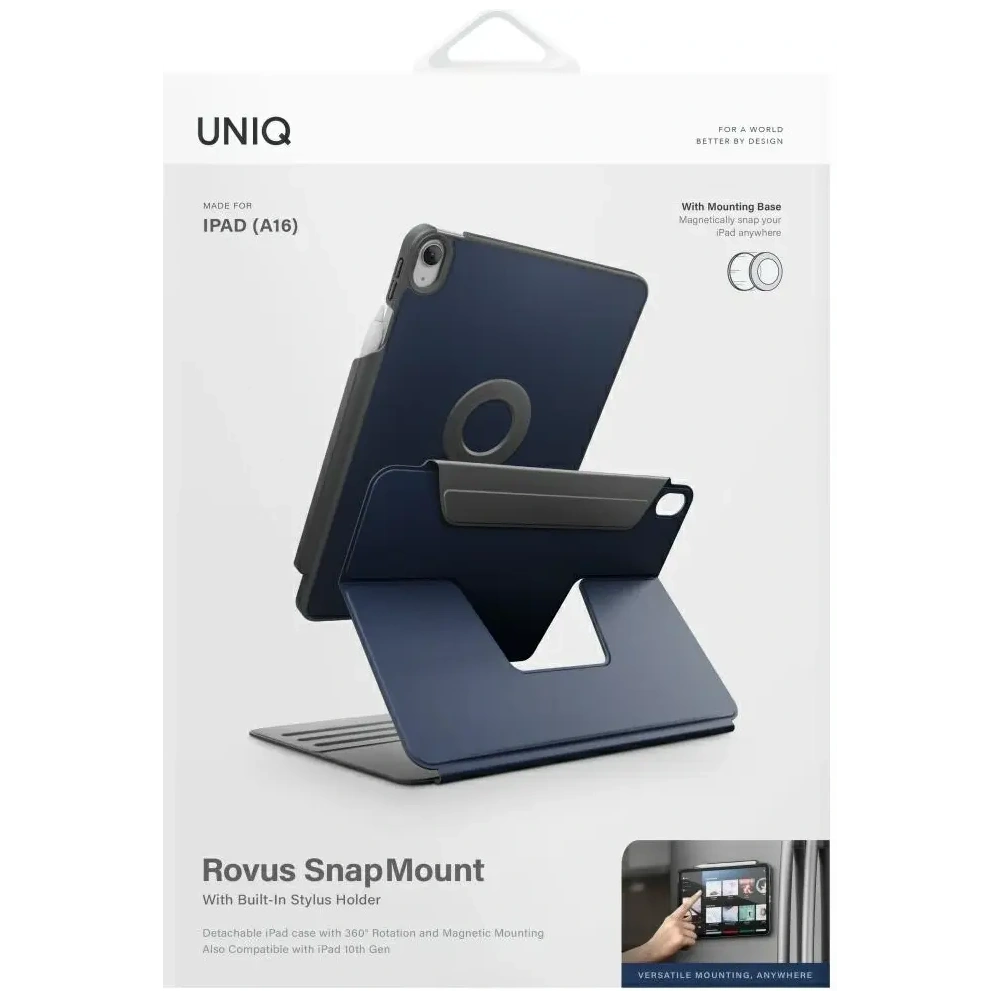 Etui UNIQ Rovus Snapmount Magnetic 360 Rotating Detachable do Apple iPad 10.9" 2022 / 11" 2025 granatowy