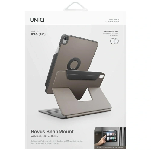 UNIQ Rovus Snapmount Magnetic 360 Rotating Detachable Apple iPad 10.9" 2022 / 11" 2025 grey