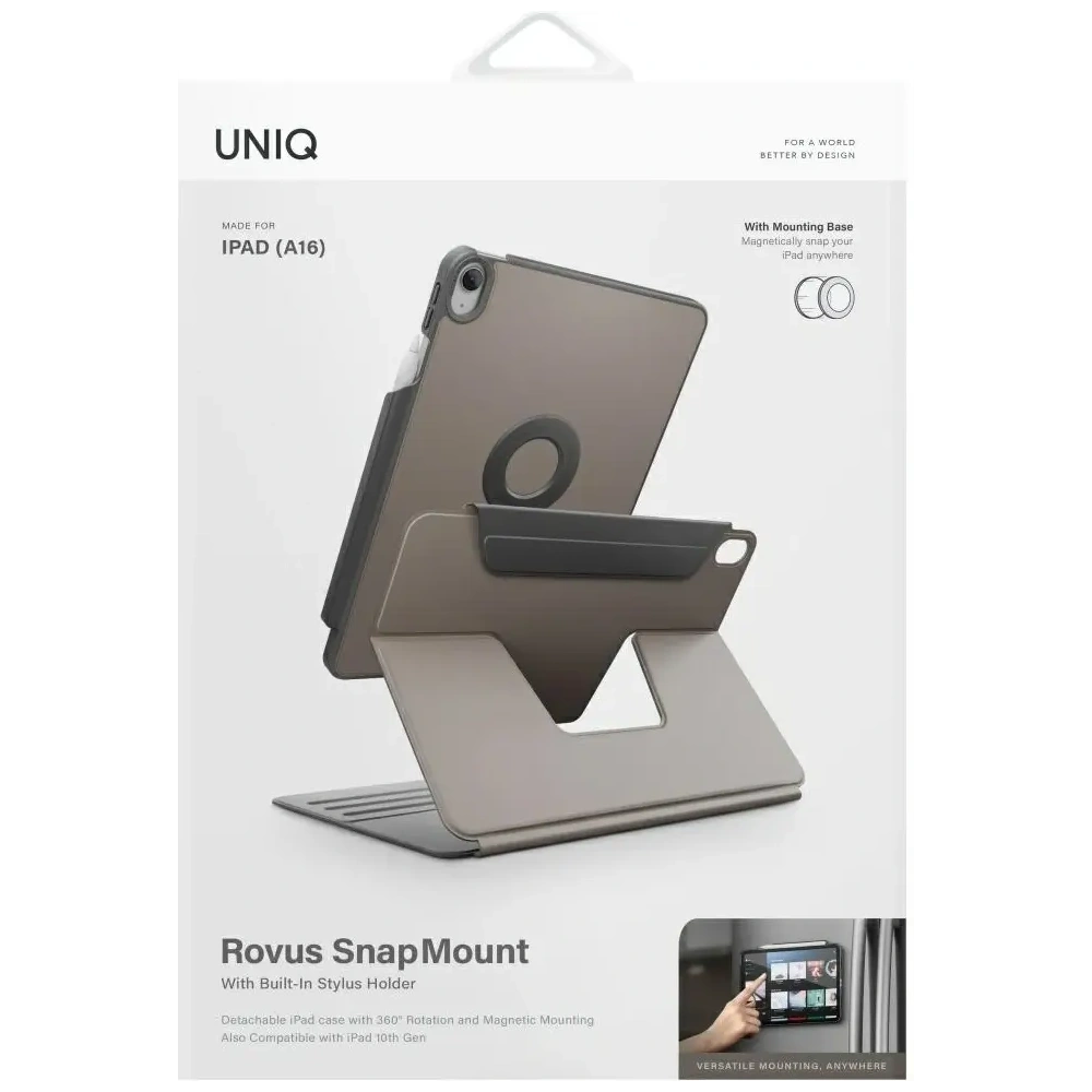 Etui UNIQ Rovus Snapmount Magnetic 360 Rotating Detachable do Apple iPad 10.9" 2022 / 11" 2025 szary
