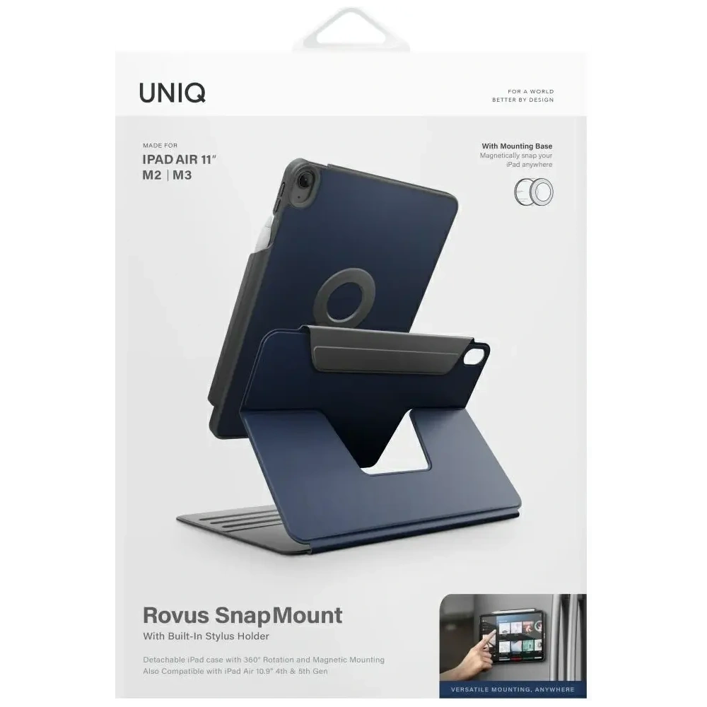 Etui UNIQ Rovus Snapmount Magnetic 360 Rotating Detachable do Apple iPad Air 11" 2024/2025 / iPad Air 10.9" 2020/2022 granatowy