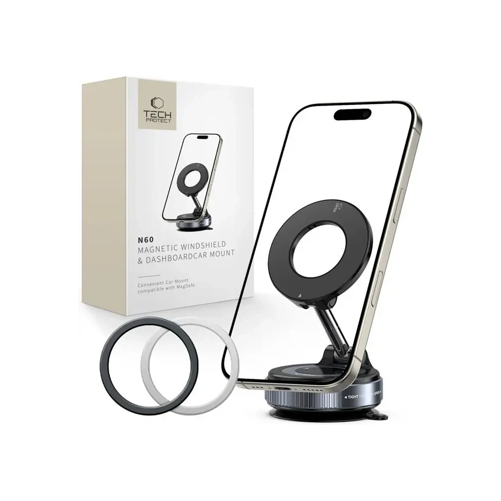 Uchwyt samochodowy na kokpit / do kratki Tech-Protect N60 Magnetic MagSafe Windshield & Dashboard Car Mount Black