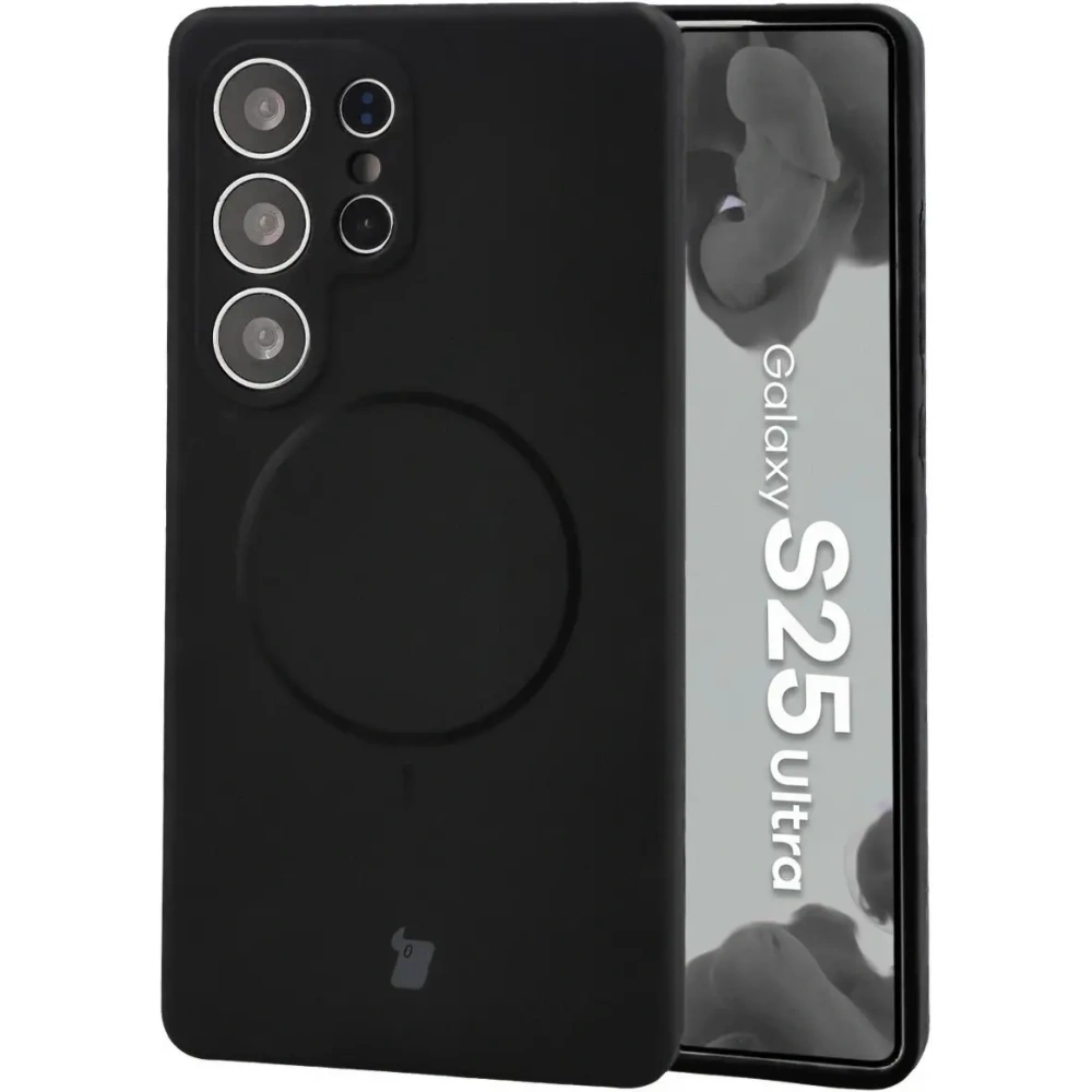 Silikonowe etui z pierścieniem magnetycznym Bizon Soft Case Magnetic do Samsung Galaxy S25 Ultra czarne