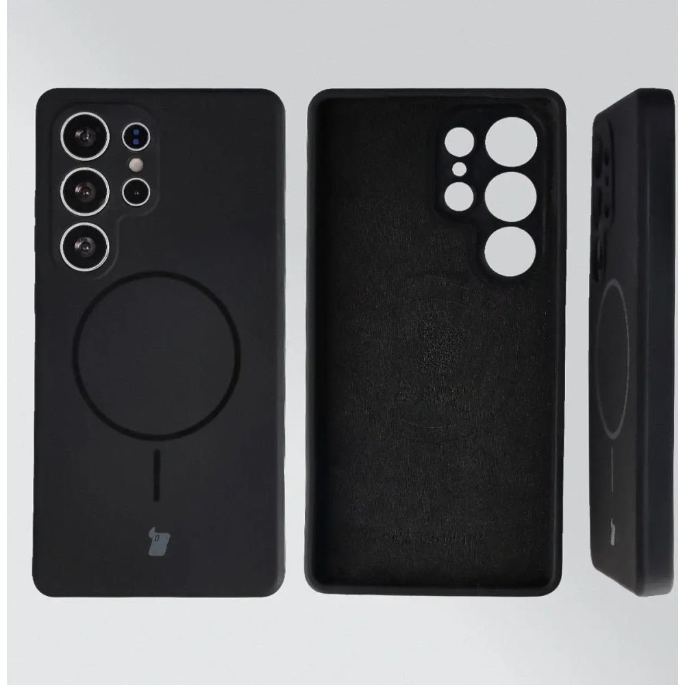 Silikonowe etui z pierścieniem magnetycznym Bizon Soft Case Magnetic do Samsung Galaxy S25 Ultra czarne