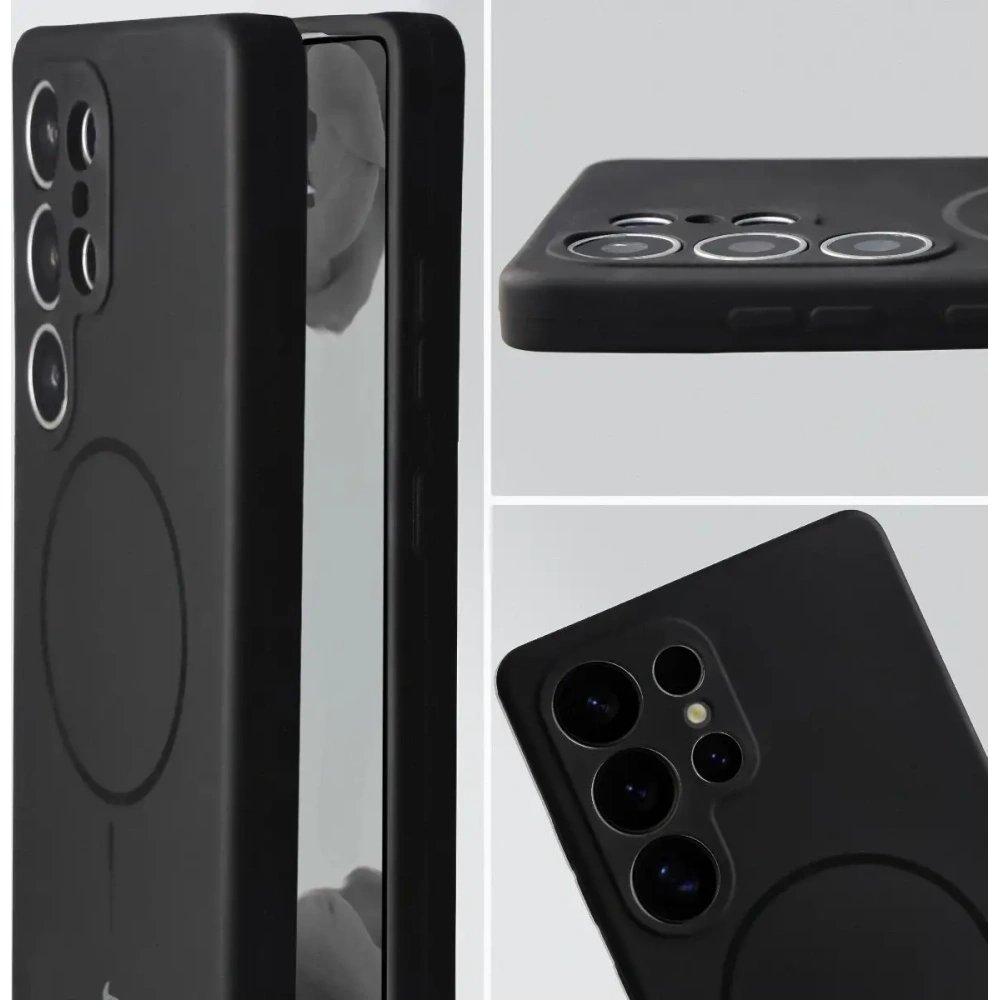 Silikonowe etui z pierścieniem magnetycznym Bizon Soft Case Magnetic do Samsung Galaxy S25 Ultra czarne