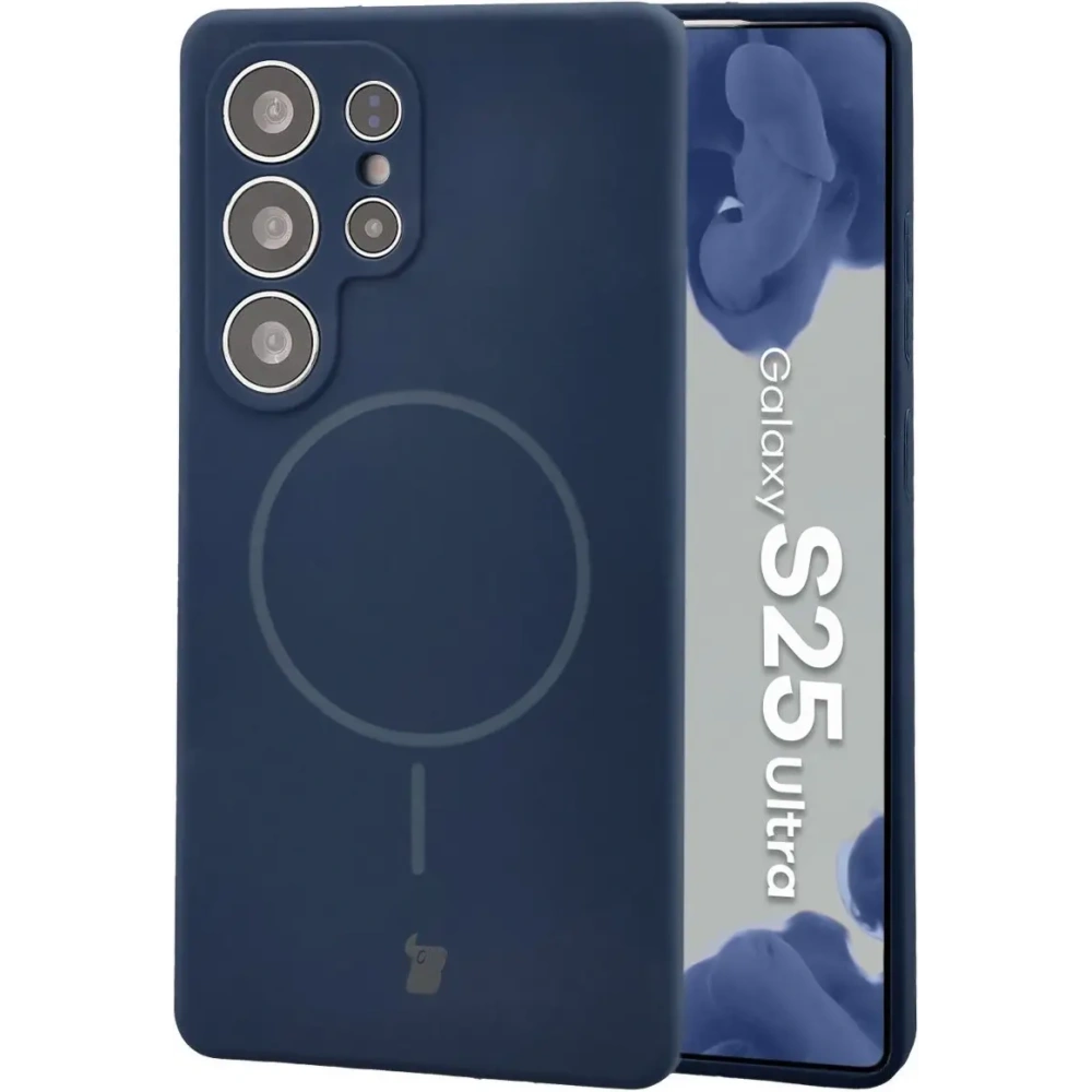 Silikonowe etui z pierścieniem magnetycznym Bizon Soft Case Magnetic do Samsung Galaxy S25 Ultra granatowe