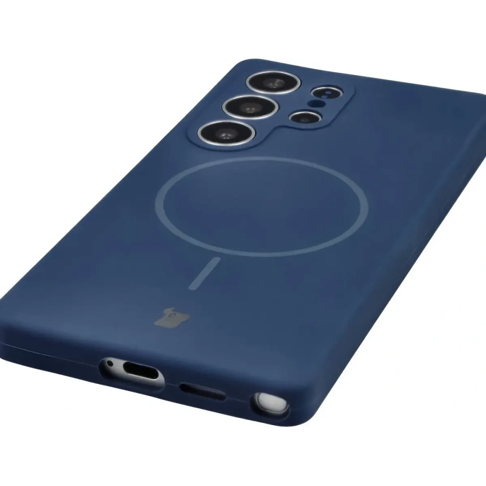Silikonowe etui z pierścieniem magnetycznym Bizon Soft Case Magnetic do Samsung Galaxy S25 Ultra granatowe