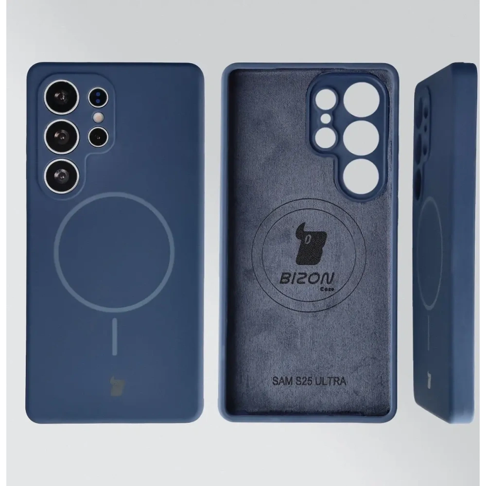 Silikonowe etui z pierścieniem magnetycznym Bizon Soft Case Magnetic do Samsung Galaxy S25 Ultra granatowe