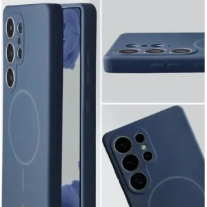 Silikonowe etui z pierścieniem magnetycznym Bizon Soft Case Magnetic do Samsung Galaxy S25 Ultra granatowe