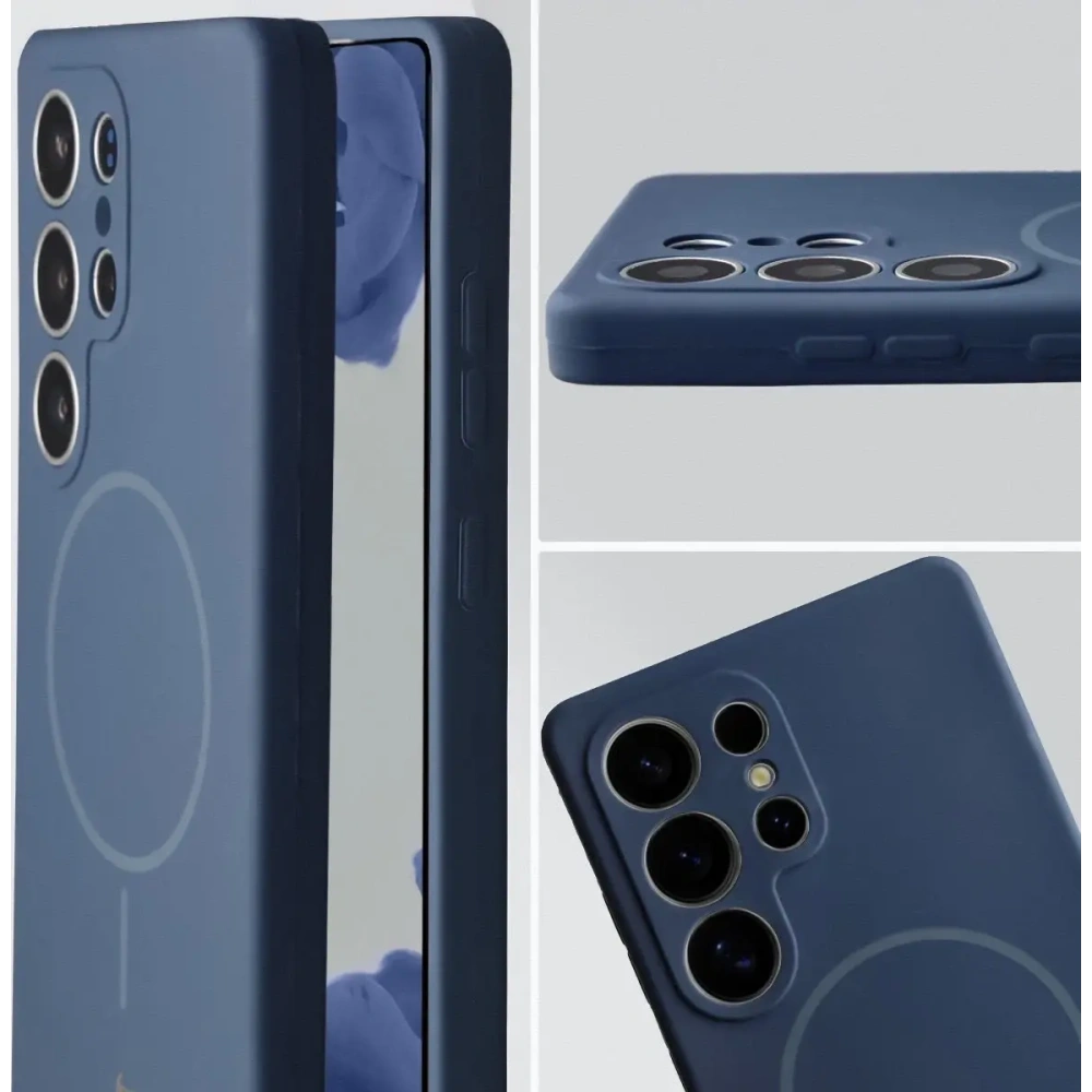 Silikonowe etui z pierścieniem magnetycznym Bizon Soft Case Magnetic do Samsung Galaxy S25 Ultra granatowe