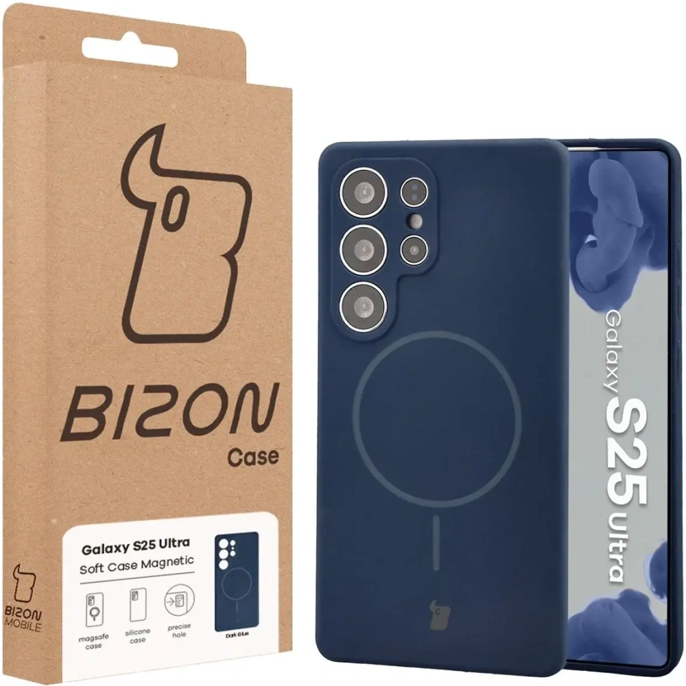 Silikonowe etui z pierścieniem magnetycznym Bizon Soft Case Magnetic do Samsung Galaxy S25 Ultra granatowe