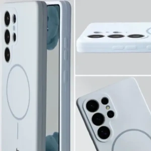 Silikonowe etui z pierścieniem magnetycznym Bizon Soft Case Magnetic do Samsung Galaxy S25 Ultra błękitne