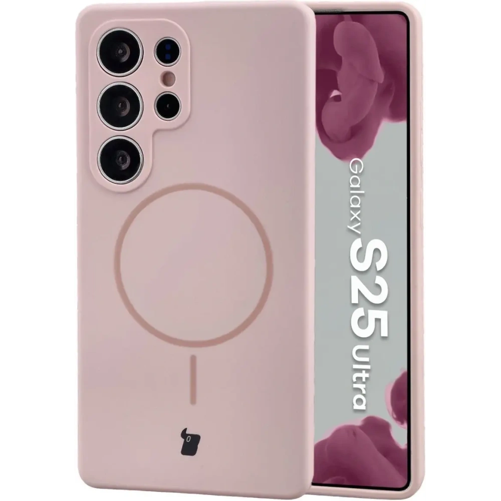 Silikonowe etui z pierścieniem magnetycznym Bizon Soft Case Magnetic do Samsung Galaxy S25 Ultra jasnoróżowe