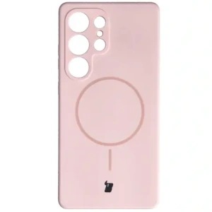 Silikonowe etui z pierścieniem magnetycznym Bizon Soft Case Magnetic do Samsung Galaxy S25 Ultra jasnoróżowe