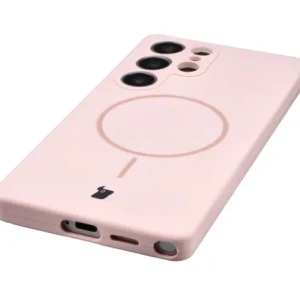 Silikonowe etui z pierścieniem magnetycznym Bizon Soft Case Magnetic do Samsung Galaxy S25 Ultra jasnoróżowe