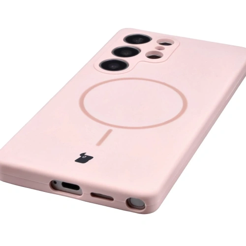 Silikonowe etui z pierścieniem magnetycznym Bizon Soft Case Magnetic do Samsung Galaxy S25 Ultra jasnoróżowe