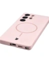 Silikonowe etui z pierścieniem magnetycznym Bizon Soft Case Magnetic do Samsung Galaxy S25 Ultra jasnoróżowe