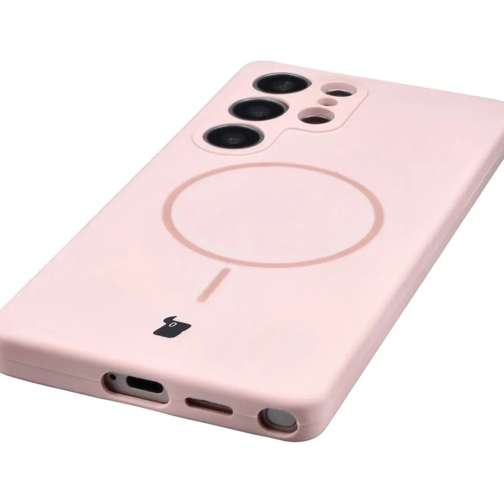 Silikonowe etui z pierścieniem magnetycznym Bizon Soft Case Magnetic do Samsung Galaxy S25 Ultra jasnoróżowe