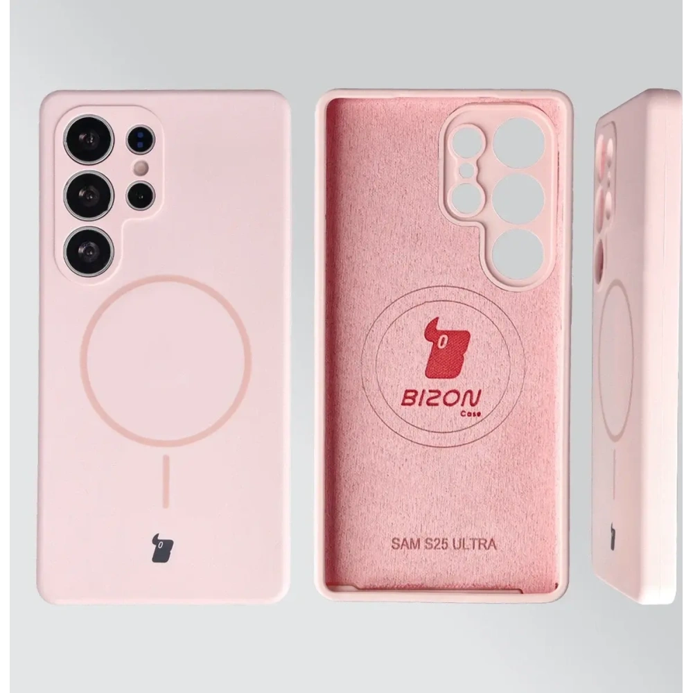 Silikonowe etui z pierścieniem magnetycznym Bizon Soft Case Magnetic do Samsung Galaxy S25 Ultra jasnoróżowe