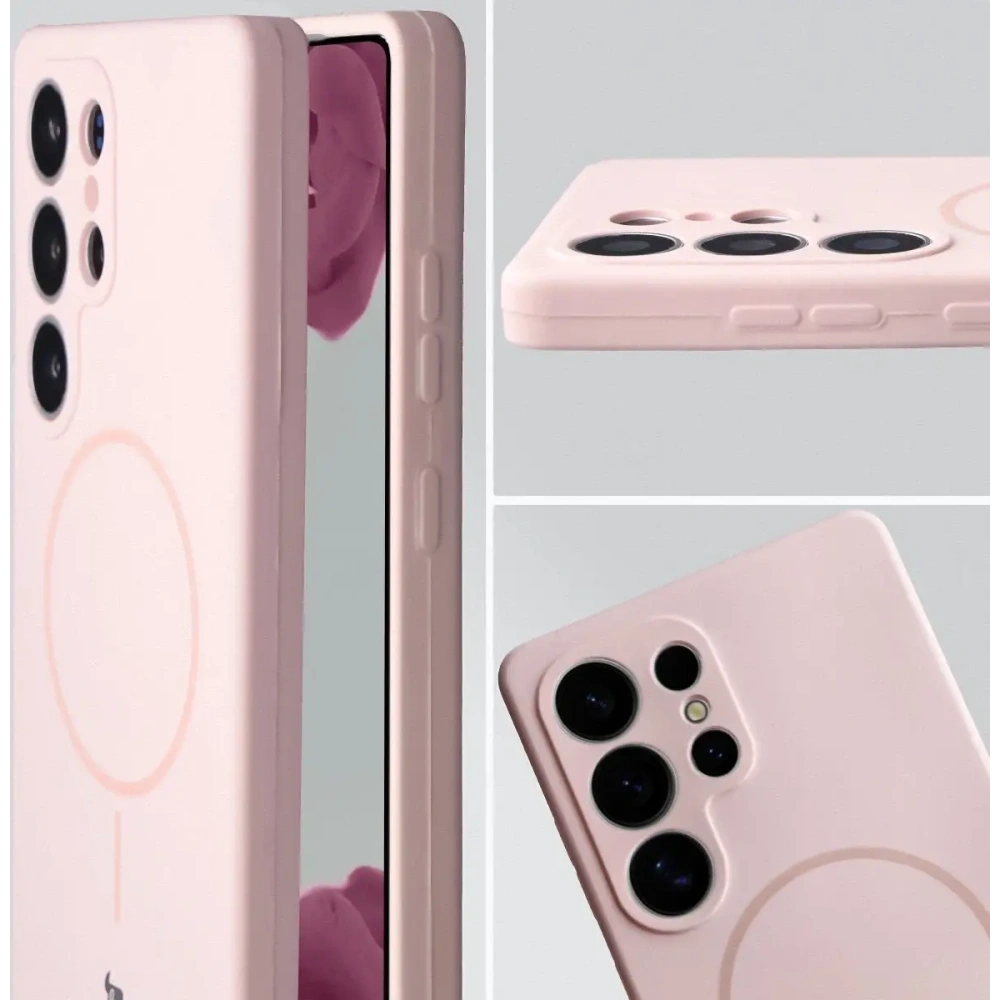 Silikonowe etui z pierścieniem magnetycznym Bizon Soft Case Magnetic do Samsung Galaxy S25 Ultra jasnoróżowe