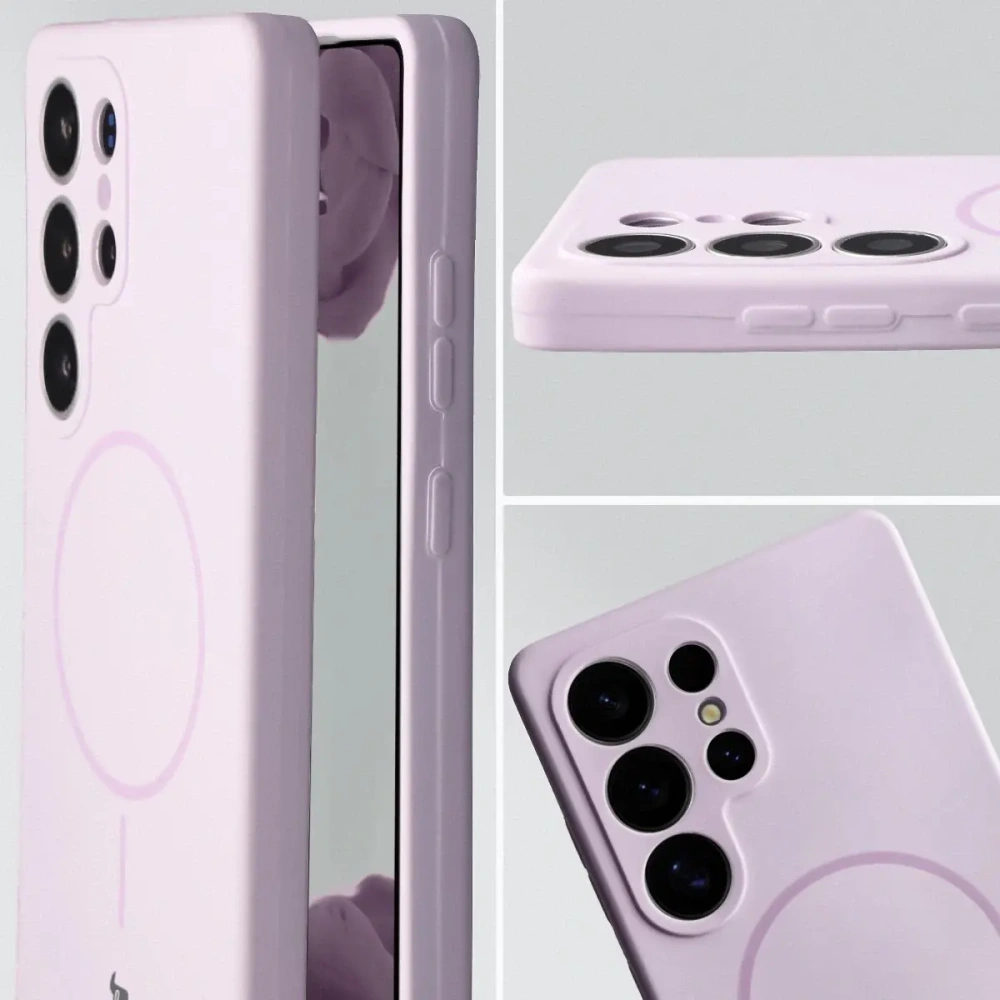 Silikonowe etui z pierścieniem magnetycznym Bizon Soft Case Magnetic do Samsung Galaxy S25 Ultra jasnofioletowe