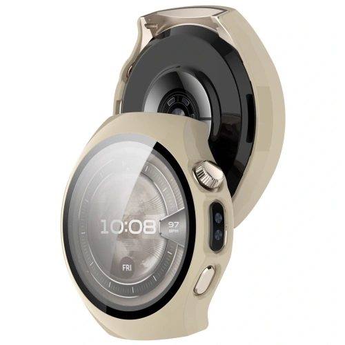Etui ze szkłem do zegarka Bizon Case+Glass Watch do Huawei Watch 5 42mm beżowe