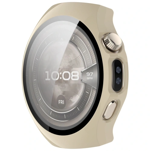 Etui ze szkłem do zegarka Bizon Case+Glass Watch do Huawei Watch 5 42mm beżowe