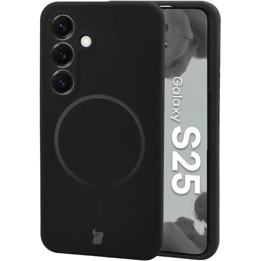 Silikonowe etui z pierścieniem magnetycznym Bizon Soft Case Magnetic do Samsung Galaxy S25 czarne