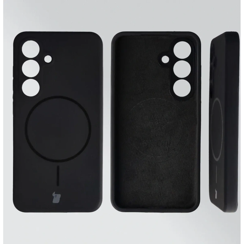 Silikonowe etui z pierścieniem magnetycznym Bizon Soft Case Magnetic do Samsung Galaxy S25 czarne