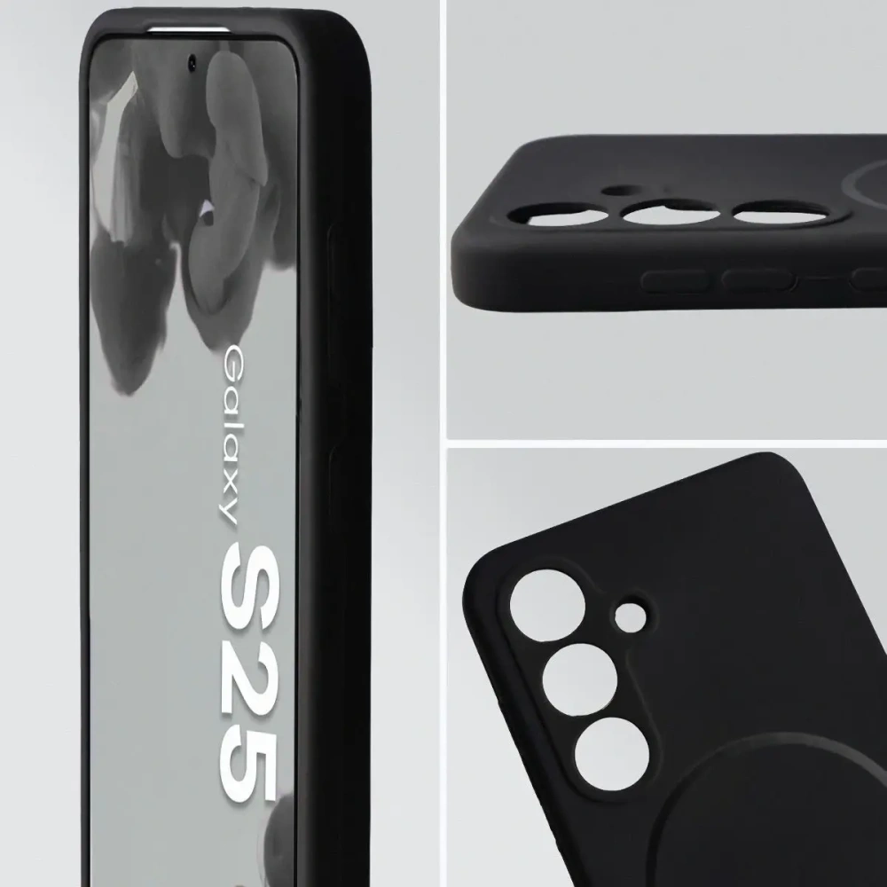 Silikonowe etui z pierścieniem magnetycznym Bizon Soft Case Magnetic do Samsung Galaxy S25 czarne
