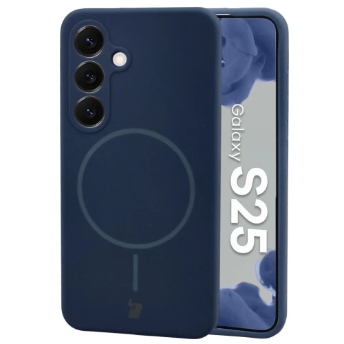 Silikonowe etui z pierścieniem magnetycznym Bizon Soft Case Magnetic do Samsung Galaxy S25 granatowe
