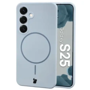 Silikonowe etui z pierścieniem magnetycznym Bizon Soft Case Magnetic do Samsung Galaxy S25 błękitne