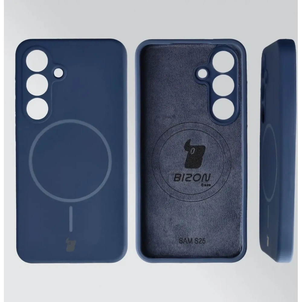 Silikonowe etui z pierścieniem magnetycznym Bizon Soft Case Magnetic do Samsung Galaxy S25 granatowe