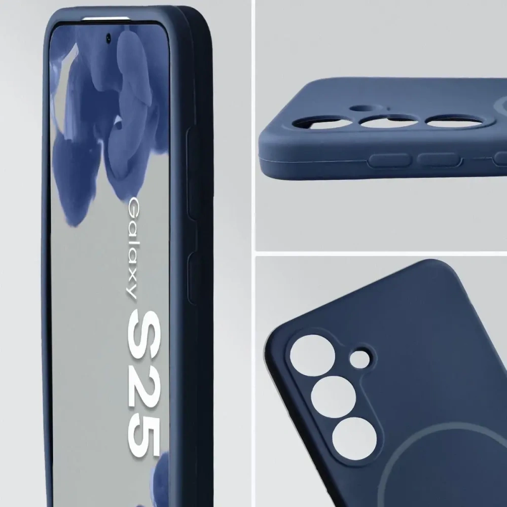 Silikonowe etui z pierścieniem magnetycznym Bizon Soft Case Magnetic do Samsung Galaxy S25 granatowe