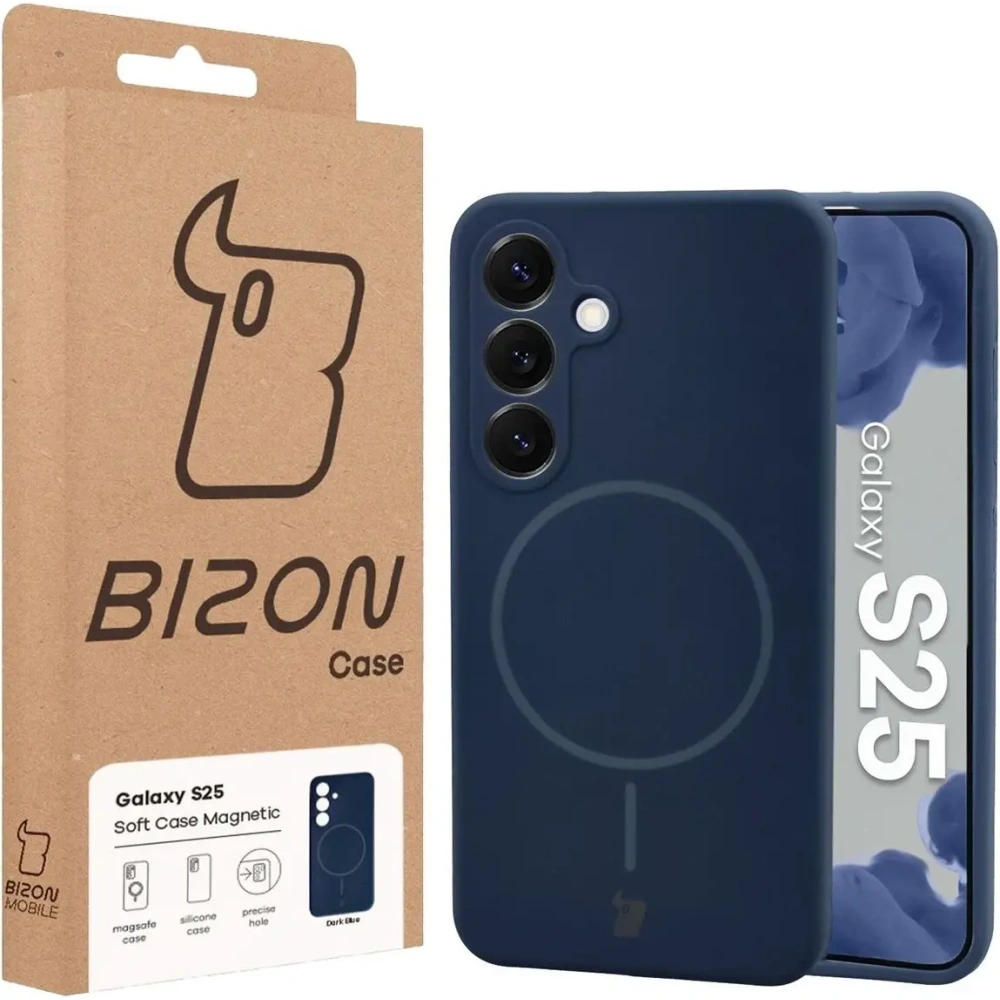Silikonowe etui z pierścieniem magnetycznym Bizon Soft Case Magnetic do Samsung Galaxy S25 granatowe