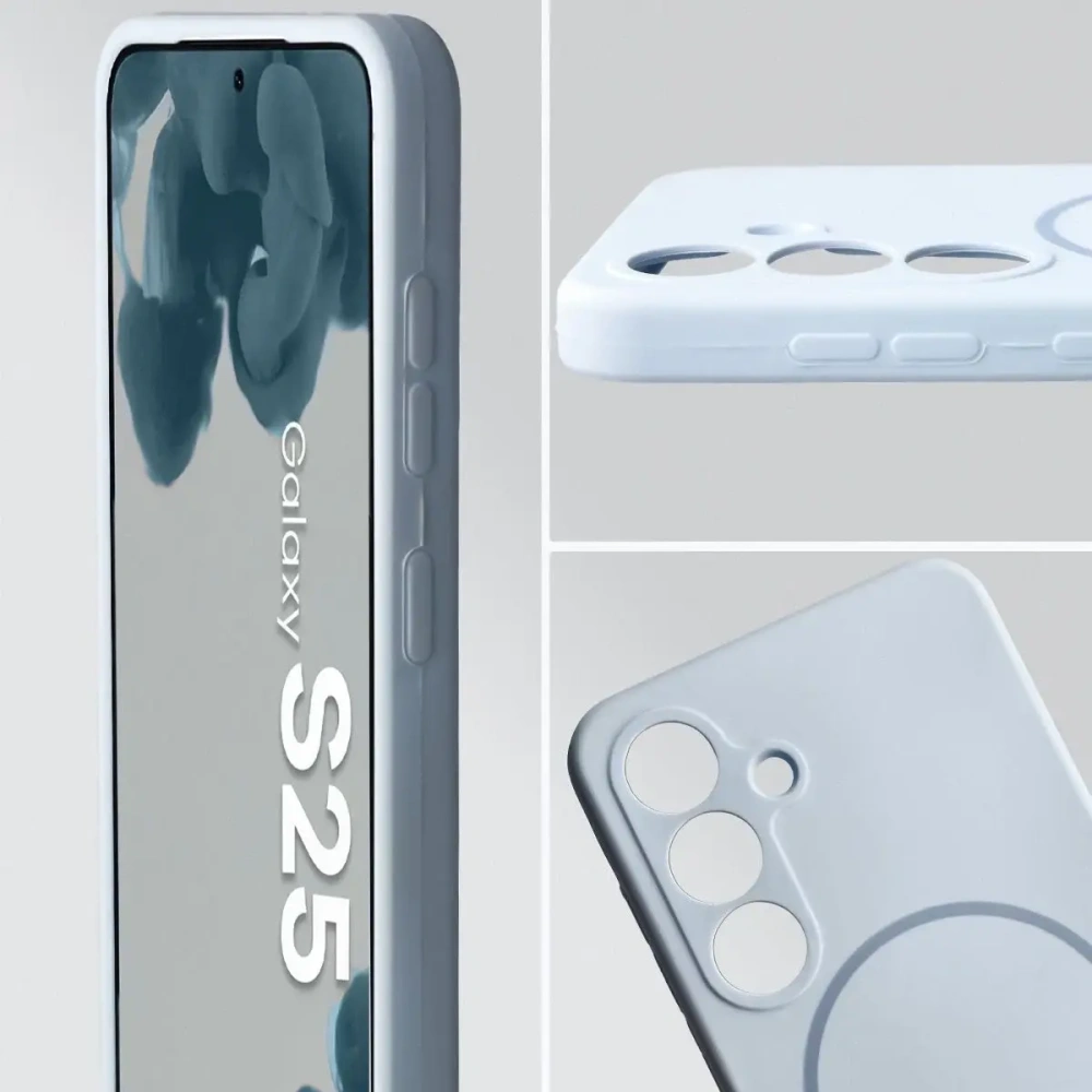 Silikonowe etui z pierścieniem magnetycznym Bizon Soft Case Magnetic do Samsung Galaxy S25 błękitne