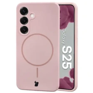 Silikonowe etui z pierścieniem magnetycznym Bizon Soft Case Magnetic do Samsung Galaxy S25 jasnoróżowe
