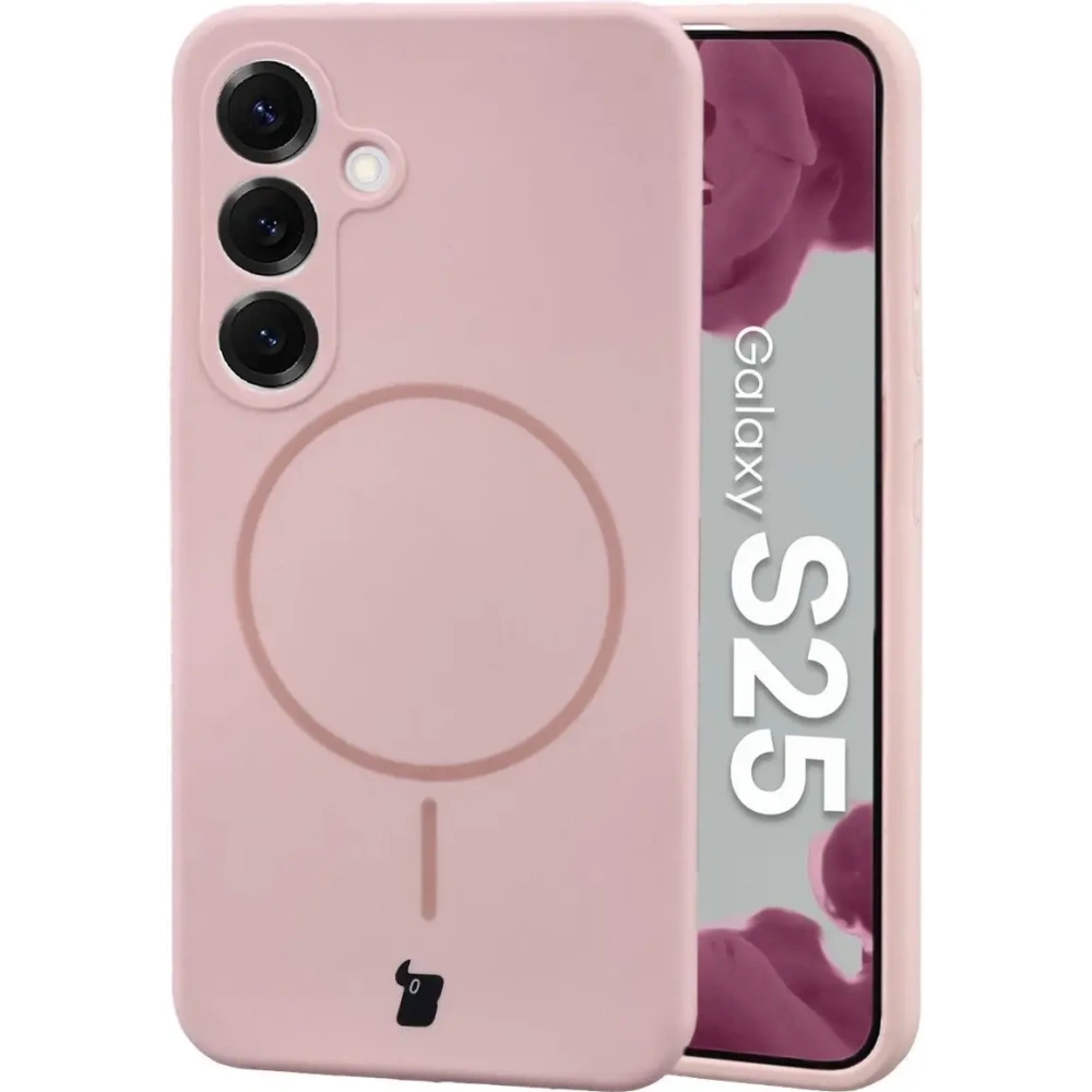 Silikonowe etui z pierścieniem magnetycznym Bizon Soft Case Magnetic do Samsung Galaxy S25 jasnoróżowe